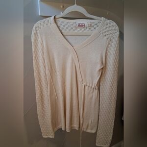 Anthroplogie Rosie Neiro Cream Women's Pullover Faux Wrap Adjustable Waist Sz XS